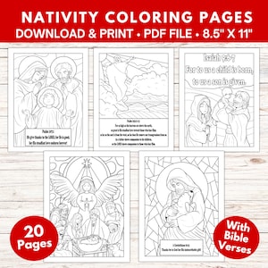 Christmas Nativity Coloring Pages Printable, Christian Bible Verses Scripture for Kids, Christmas Coloring Activity, Sunday School Craft