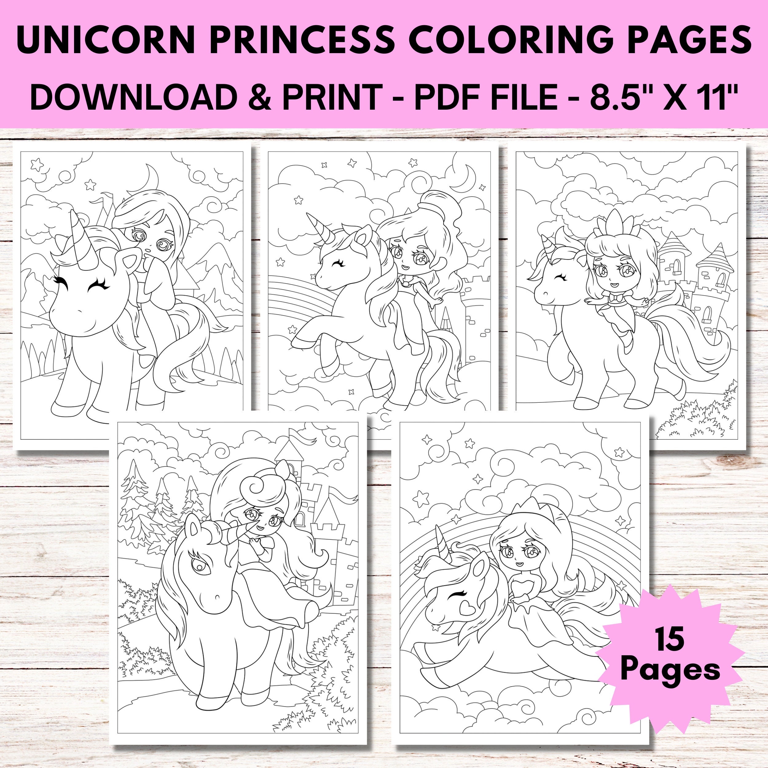 Unicorn Coloring Pages for Kids, PDF Coloring Book Instant Download