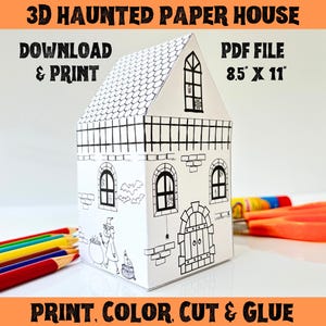 Haunted Paper House Vorlage, 3D Papier Häuser zum ausdrucken, Halloween Kinder Aktivität, Halloween Papier Handwerk für Kinder Färbung, Instant Download