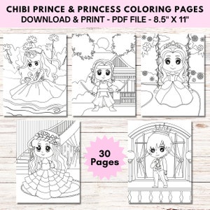 Chibi Coloring Pages for Kids, Prince & Princess Coloring, PDF Coloring Book Instant Download, Kids Coloring Pages Printable Coloring Sheets