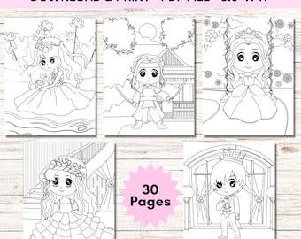 Chibi Coloring Pages for Kids, Prince & Princess Coloring, PDF Coloring Book Instant Download, Kids Coloring Pages Printable Coloring Sheets