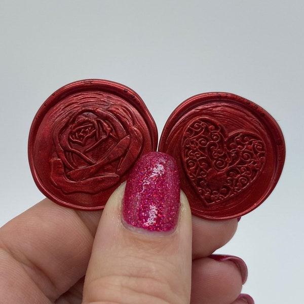 Love Wax Seals - 10 Self-Adhesive Wax Seal Pack for Invitations, Cards, and Gifts - Red - Anniversary - Valentine's Day