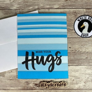 Tarjetas de felicitación hechas a mano - Miss Your Hugs - Tarjeta azul - Tarjeta pensando en usted - Una nota para usted - Tarjeta cosida