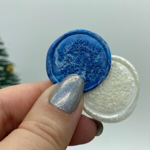 Snowflake Wax Seals - Christmas/Winter - 10 Self-Adhesive Wax Seal Pack for Invitations, Santa Letters, and Holiday Cards - Blue and White