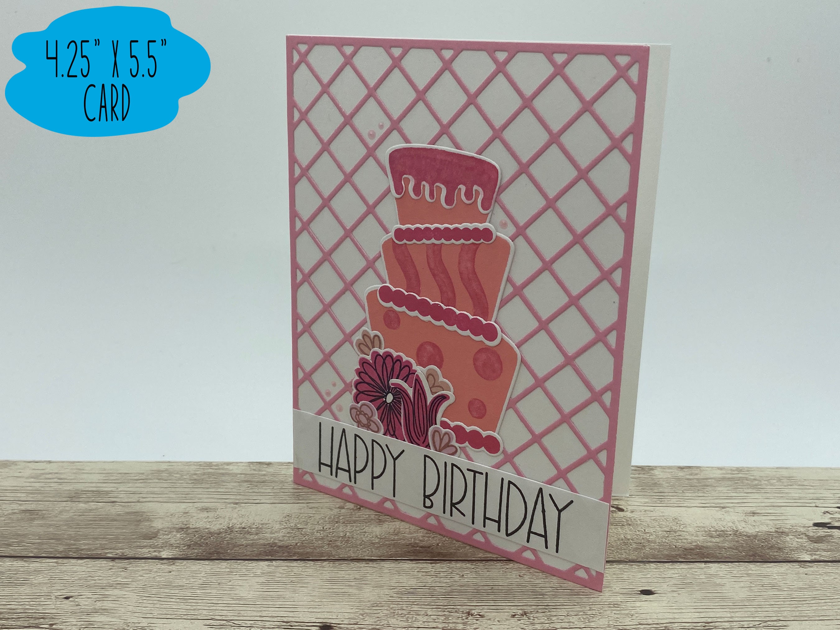 Handmade Greeting Cards - Happy Birthday Card - Pink Cake - Pink ...