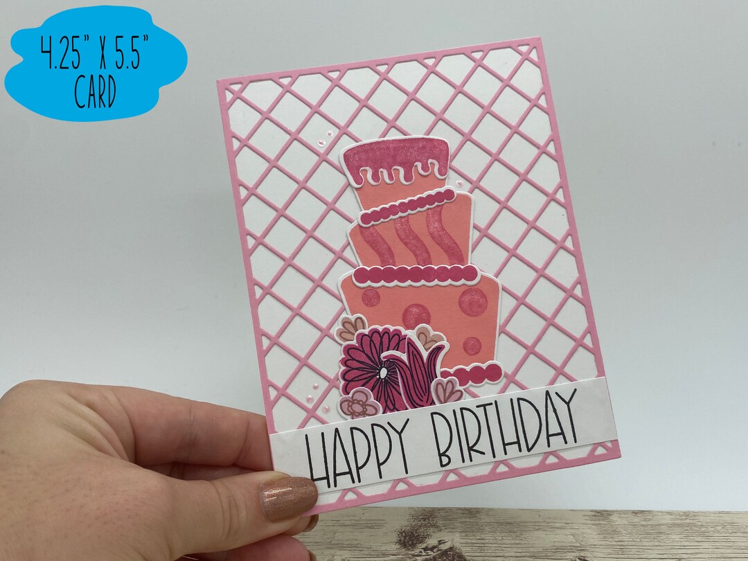 Handmade Greeting Cards - Happy Birthday Card - Pink Cake - Pink ...