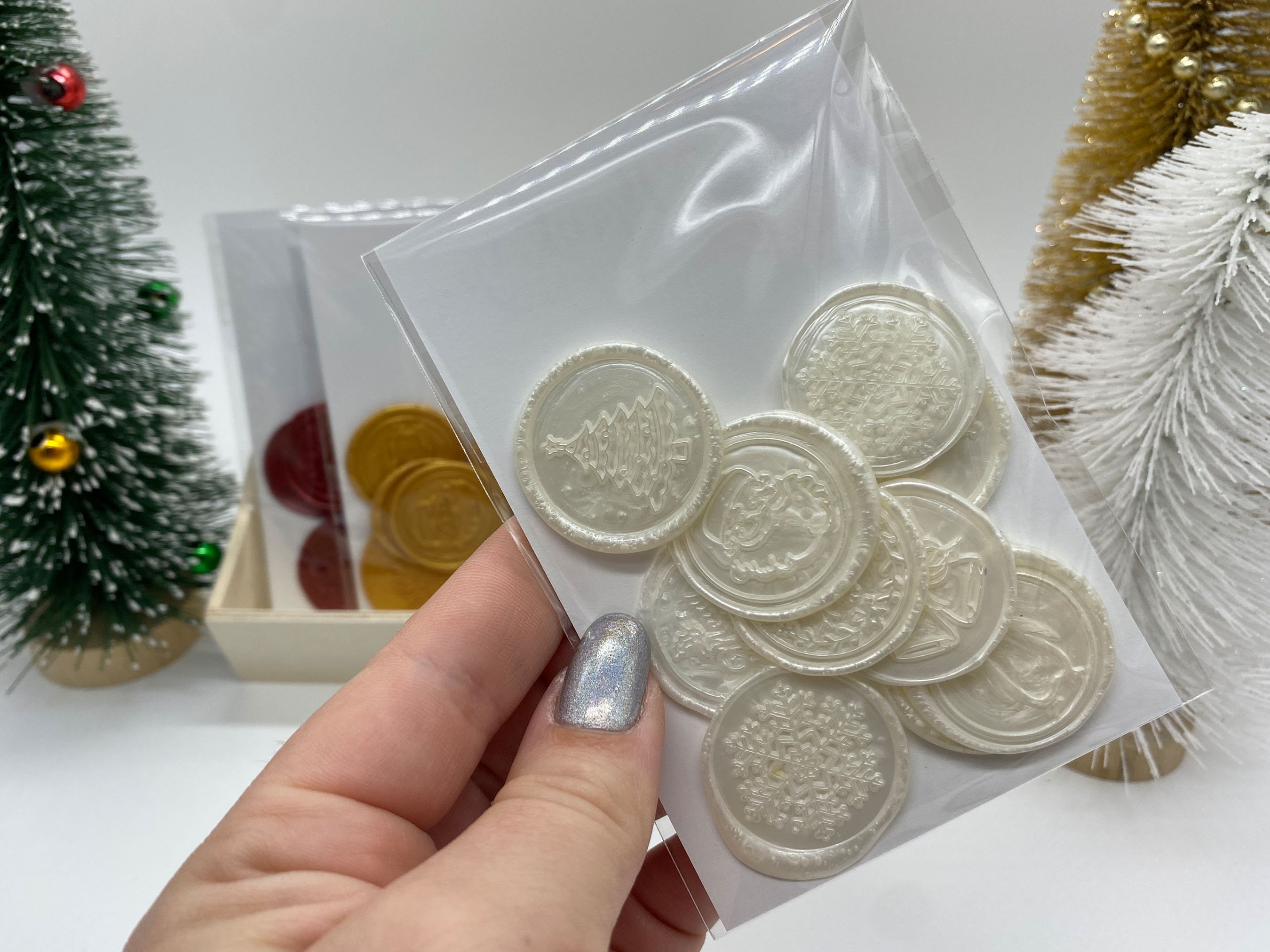 Christmas Tree Wax Seal Stickers in White (set of 10) Marketplace Holiday  Wax Seals by undefined