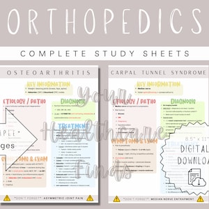 Hojas de estudio completas de ortopedia / Guía de estudio / Notas de estudio / Estudiante de asistente médico / Estudiante de enfermería practicante / Estudiante de medicina