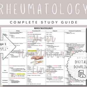 Rheumatology Complete Study Guide | Study Guide | Study Notes | Physician Assistant Student | Nurse Practitioner Student | Med Student