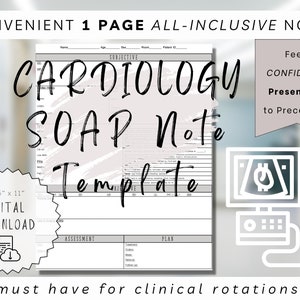 Cardiology SOAP Note Template | Clinical Rotations | Physician Assistant Student | Nurse Practitioner Student | Med Student