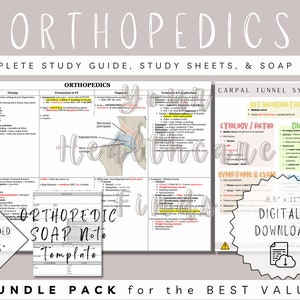 Orthopedics Complete Bundle - Study Guide and Sheets | Physician Assistant Student | Nurse Practitioner Student | Med Student