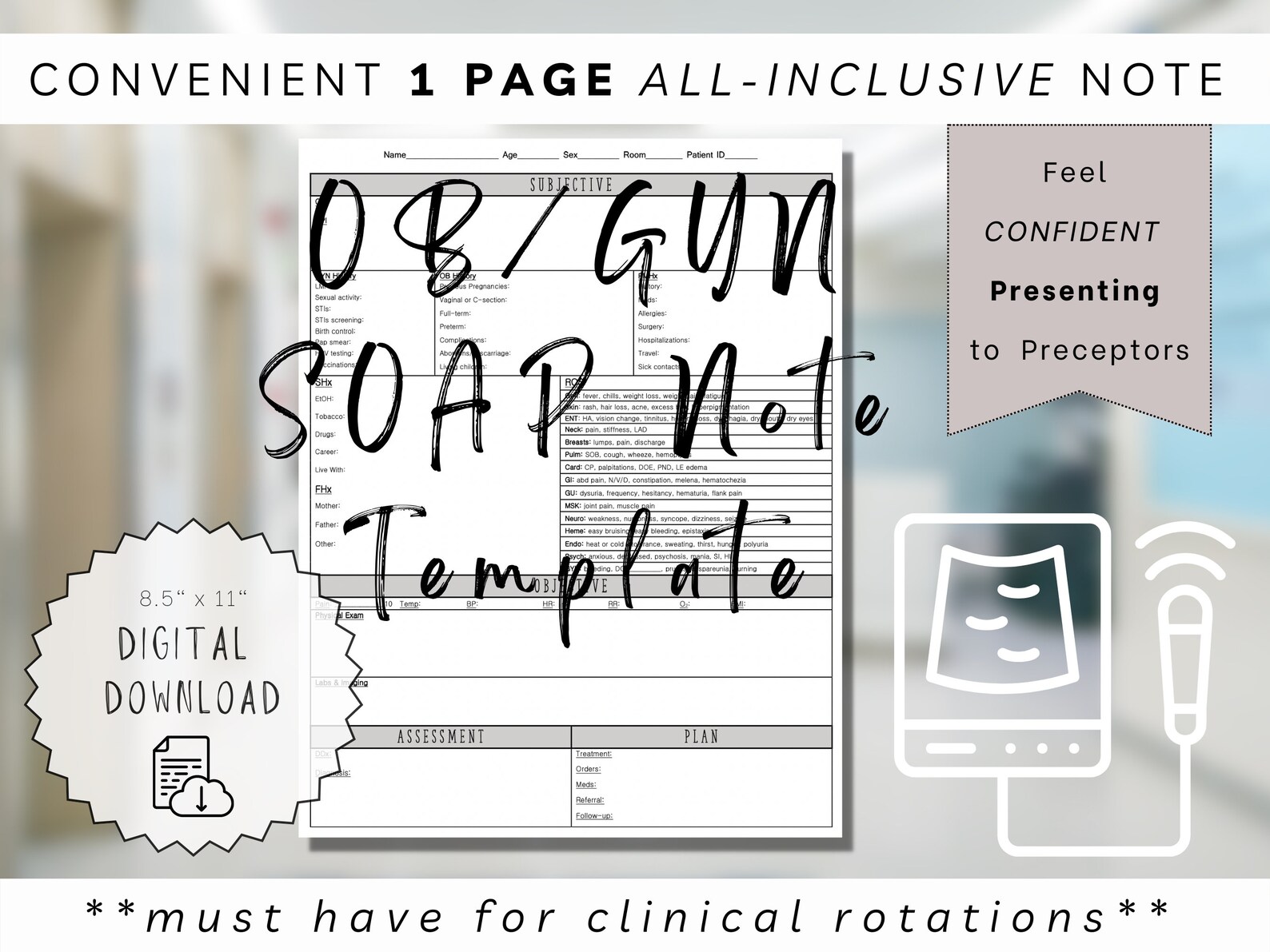 OBGYN SOAP Note Template Clinical Rotations Physician Etsy