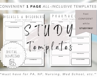 Pharmacology & Disease Study Template | PA, NP, Med Students (Digital Download)
