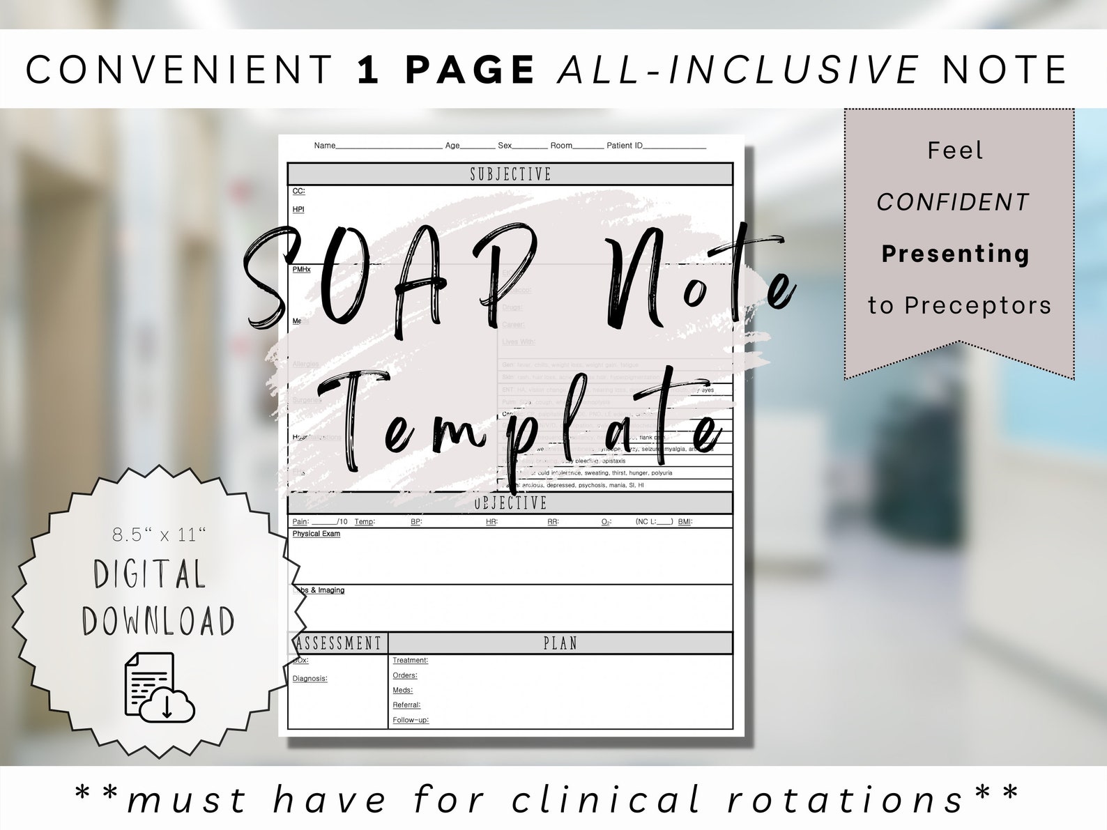 SOAP Note Template | Clinical Rotation Guide (digital Download) - Etsy