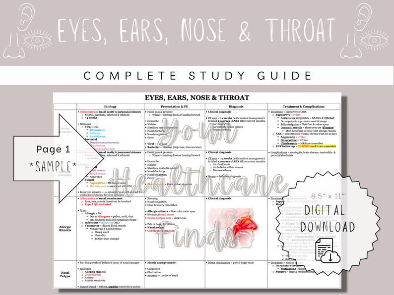 Eyes Ears Nose & Throat Complete Study Guide Study Guide Etsy