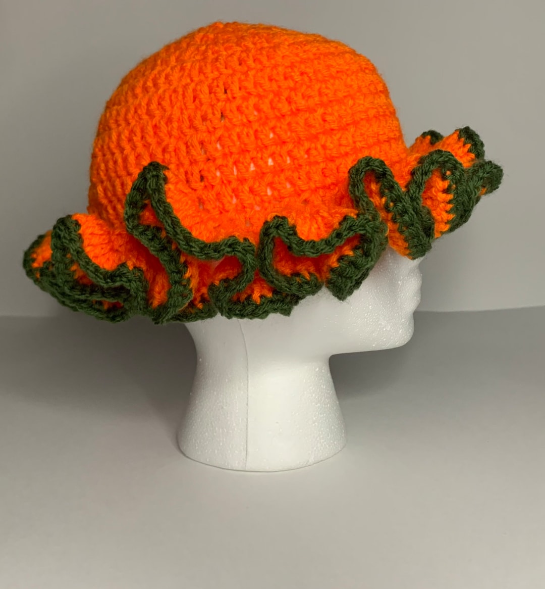 Neon Orange and Olive Green Crochet Bucket Hat