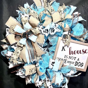 Dog Lovers Front Door Wreaths Welcome Dog wreath Pet Wreath hanger Everyday Wreath Dog Ribbon wreath puppy themed wreath farmhouse wreath