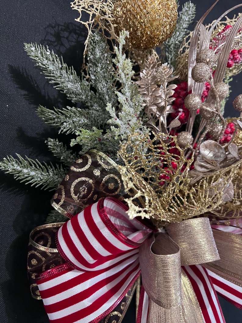 Red and Gold Christmas Tree Topper, Christmas Tree Bow Topper, Tree Bow