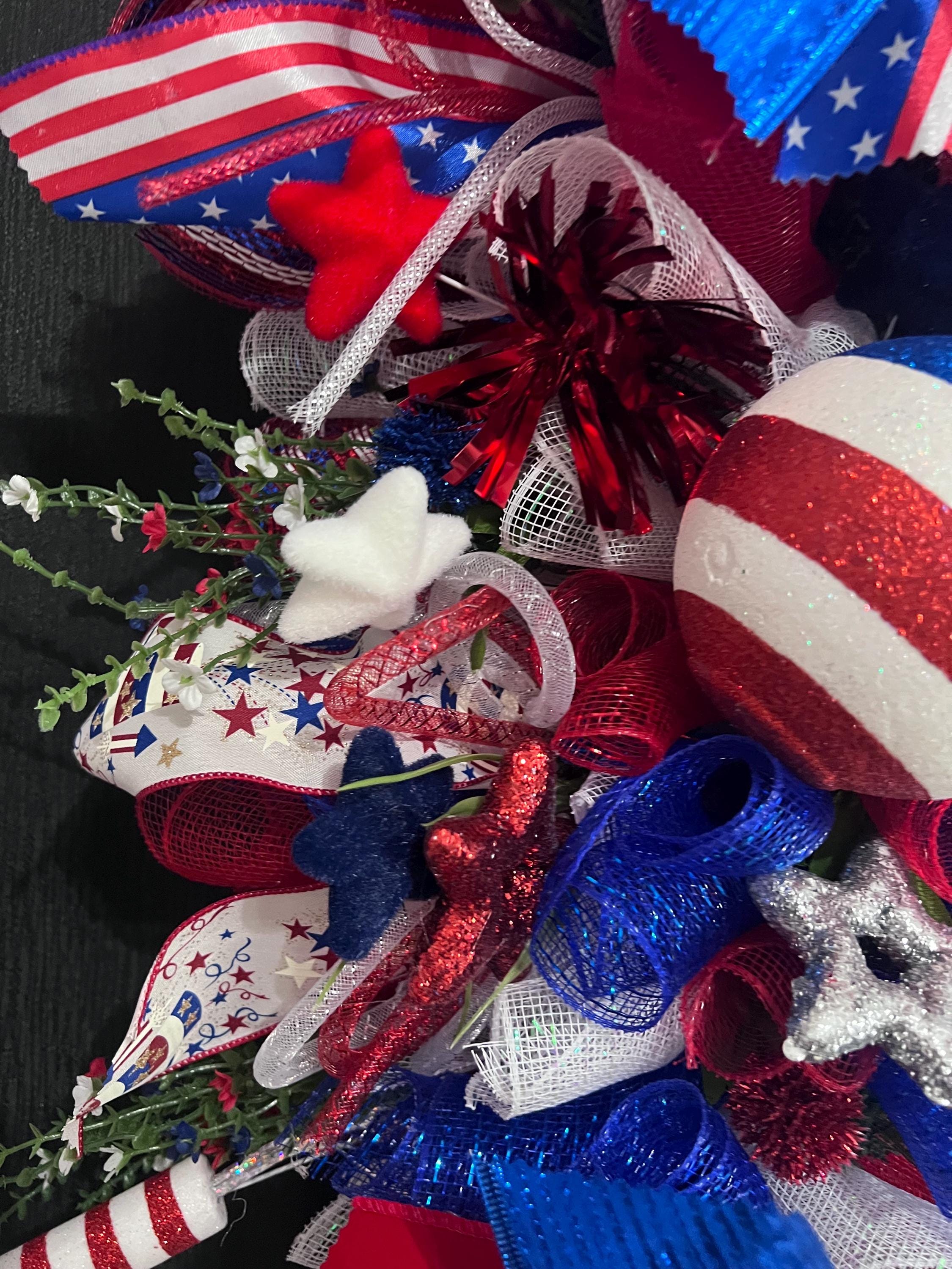 Patriotic Wreath for Front Door Red White Blue Rose Wreath 4th of July ...