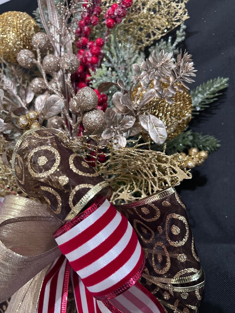 Red and Gold Christmas Tree Topper, Christmas Tree Bow Topper, Tree Bow