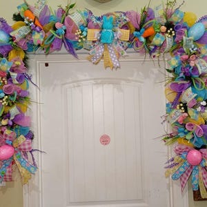 Easter  Garland mantle decor  Pastel colors Bunny & Egg Door Arch  Whimsical Spring Mantel Doorway Decor  farmhouse porch decor