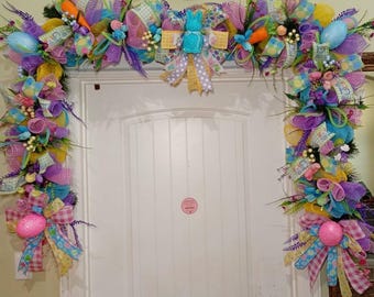 Easter  Garland mantle decor  Pastel colors Bunny & Egg Door Arch  Whimsical Spring Mantel Doorway Decor  farmhouse porch decor