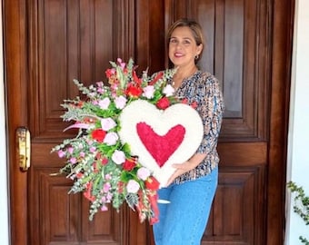 Luxury Pearl Heart Valentine Wreath Romantic Pink & Red Rose Front Door Decor Elegant Spring Floral Door Hanger farmhouse wreath
