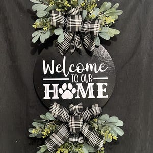 Front Door hanger wooden Decor Welcome to Our Home Double Door Signs Double Door Wreaths Double Door Decor Double Door wood sign pet wreath