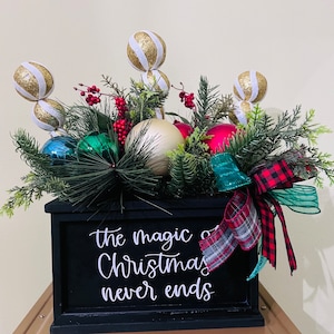 Christmas arrangement table centerpiece Christmas decor for table table top floral holiday arrangement wood SET OF TWO centerpiece Christmas