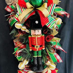 Large Christmas Nutcracker Wreath for Double Doors Nutcracker Christmas Theme Swag For Front Door Red Black Gold Christmas Decor porch decor