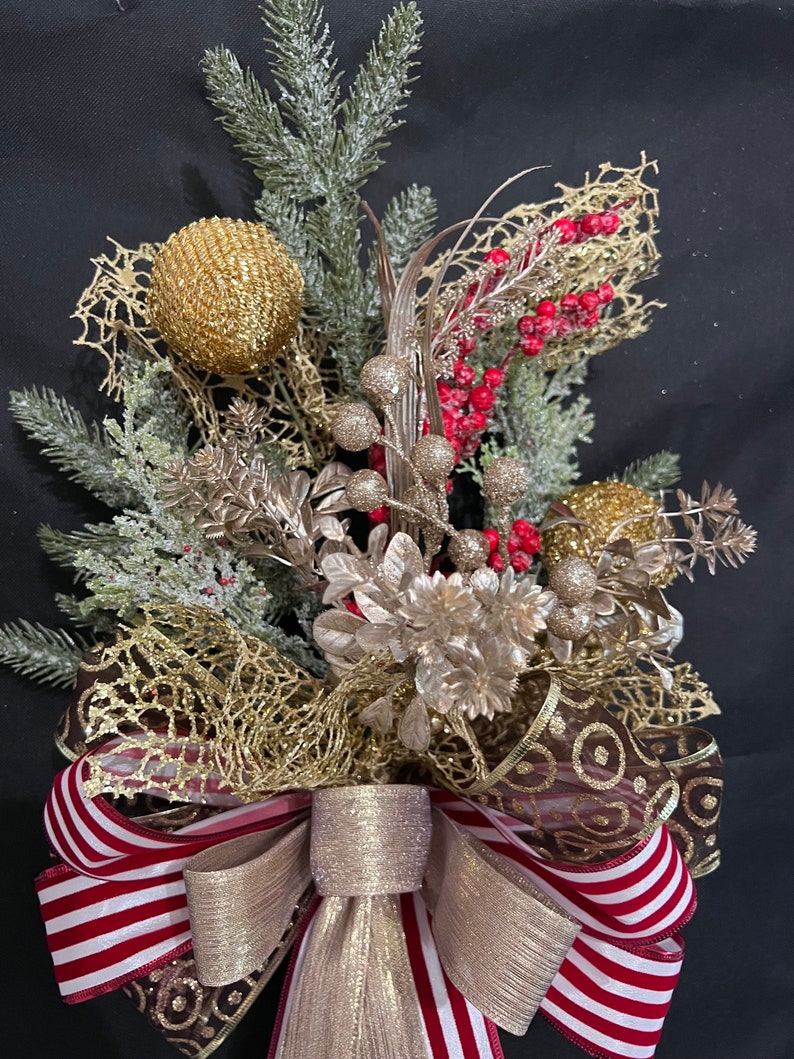 Red and Gold Christmas Tree Topper, Christmas Tree Bow Topper, Tree Bow