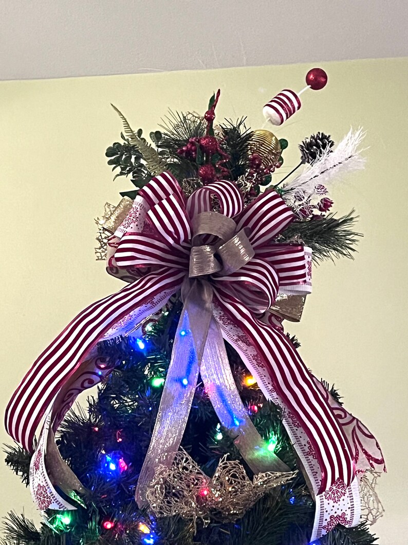 Christmas Tree Topper, White and Gold Christmas Decor, Red and Gold