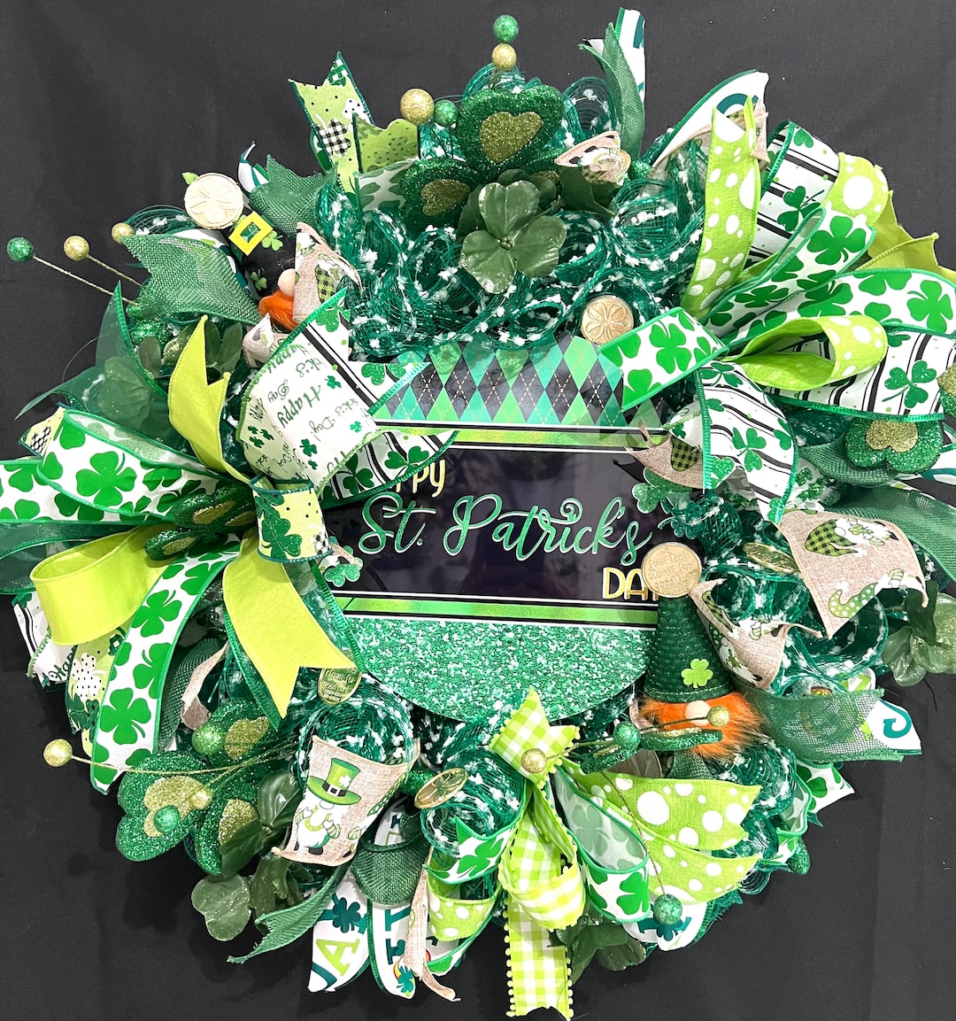 St. Patrick's Wreath for Front Door Lucky Charm Wreath Green and White