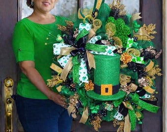 Large St. Patrick's Day wreath for Front Door Patrick's Day swag St. Patrick's Day Decor St. Patty's Door Wreath gnome Wreath lucky