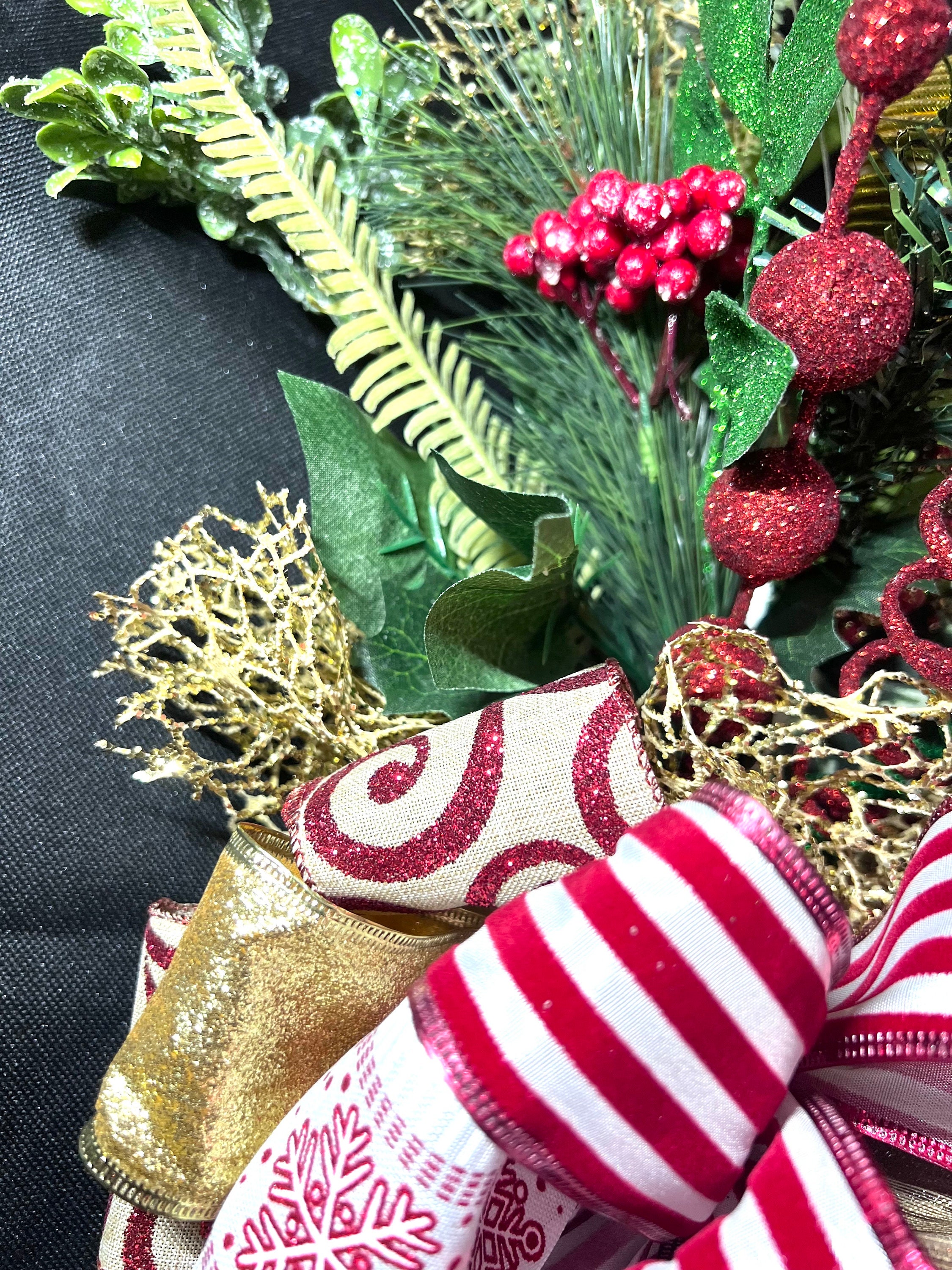 Christmas Tree Topper, White and Gold Christmas Decor, Red and Gold