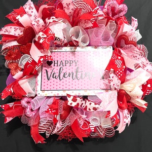 Valentines day wreath for front door valentines Ribbon door hanger pink wreath Valentines Day Decor wreaths front door wreath deco mesh