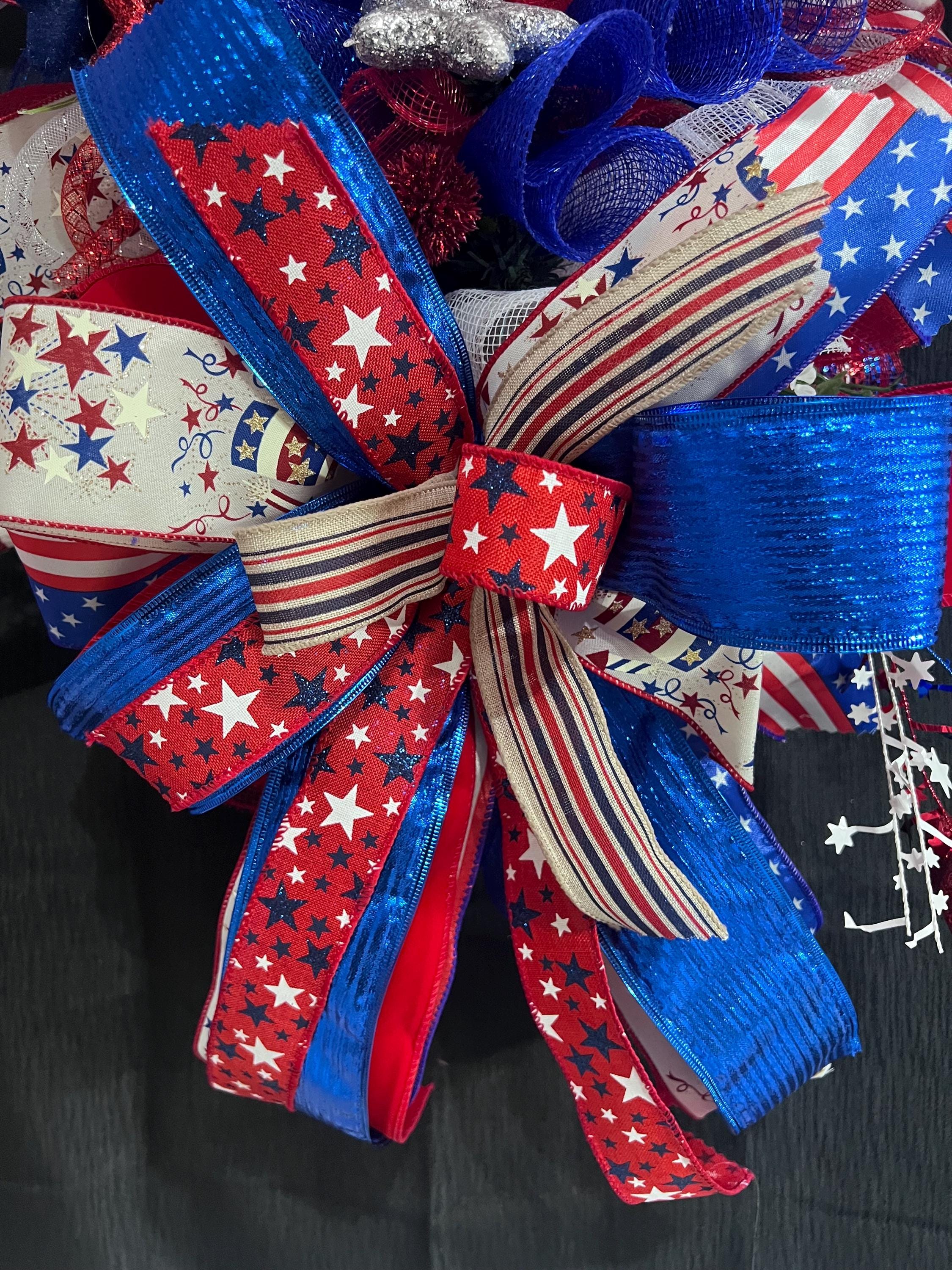 Patriotic Wreath for Front Door Red White Blue Rose Wreath 4th of July ...