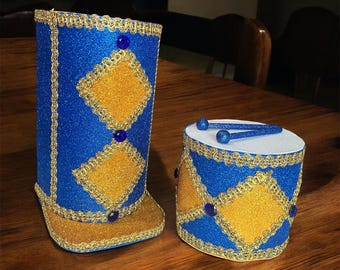 Nutcracker Hat and Drum set Christmas decor nutcracker lovers wreath attachments royal blue and gold decor drum boy glam drum ornaments set