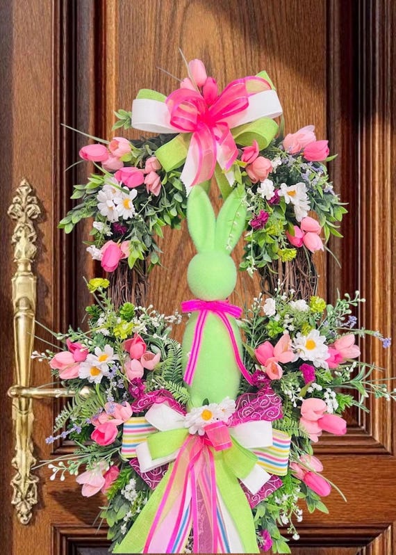 Easter Bunny Wreath for Front Door Easter Swag Rabbit Wreath Flocked Bunny Spring Wreath  Easter Wreath Easter Door Hanger gift for momo
