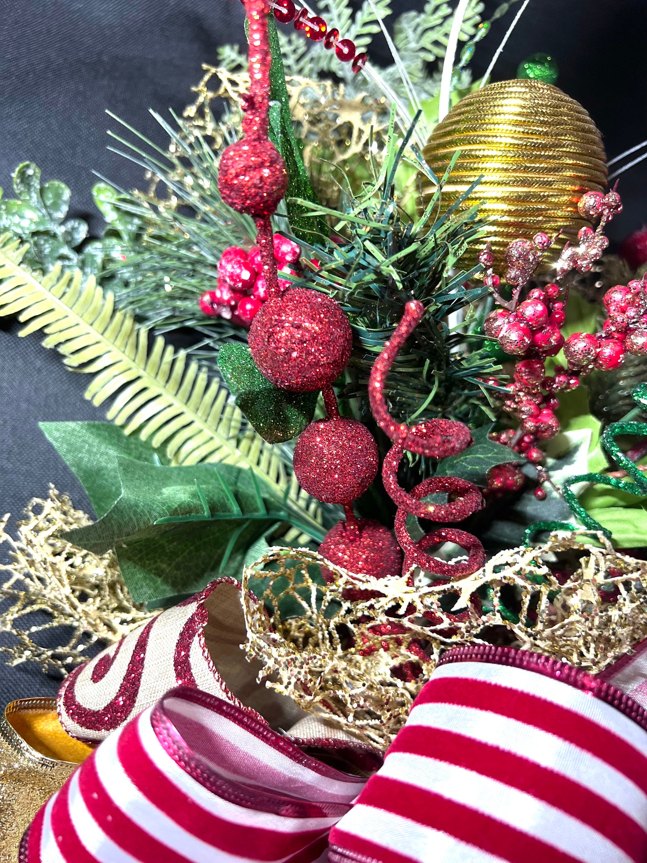 Christmas Tree Topper, White and Gold Christmas Decor, Red and Gold
