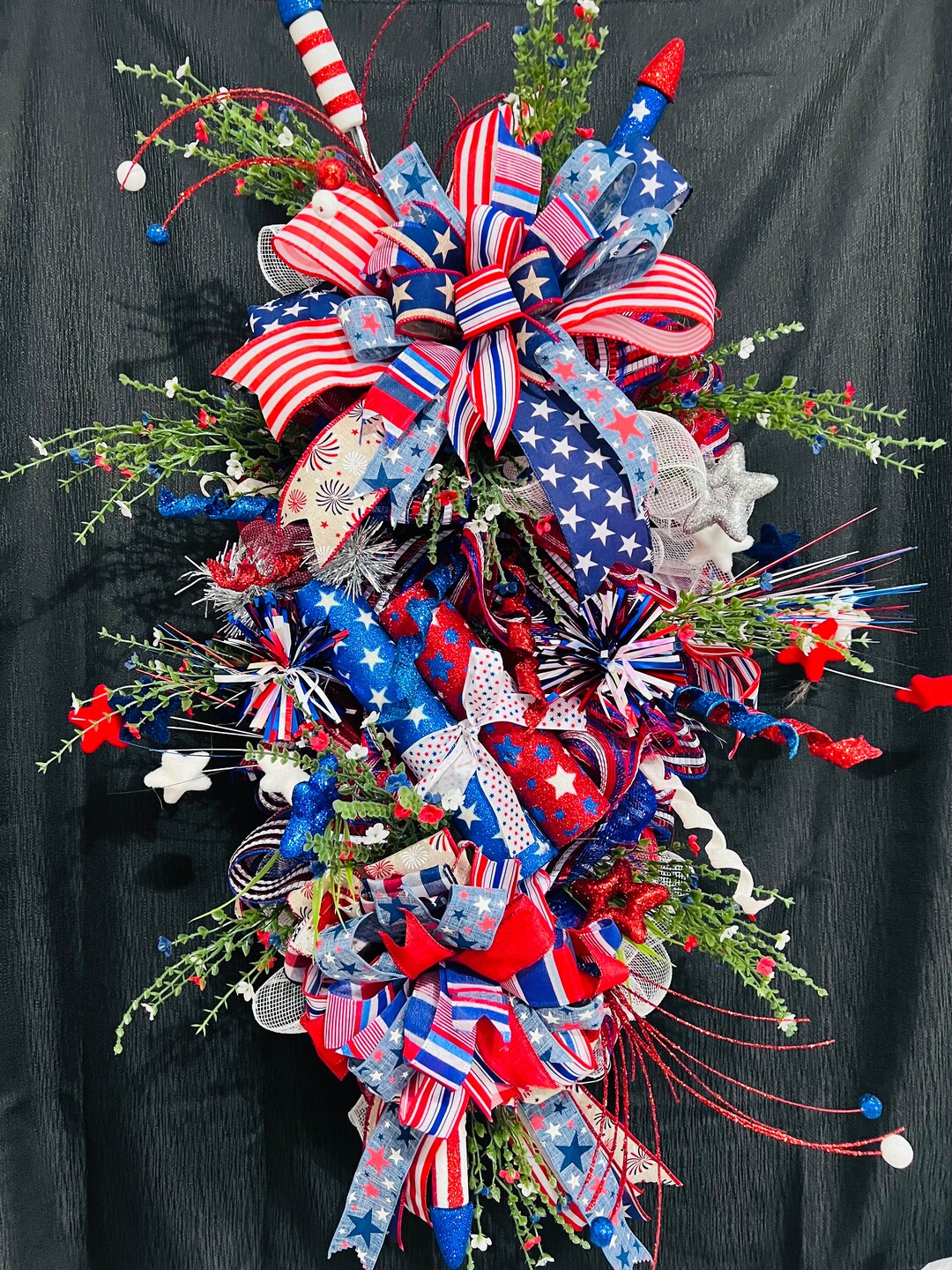 Patriotic Door Swag Red White and Blue Decor 4th of July Double Door ...