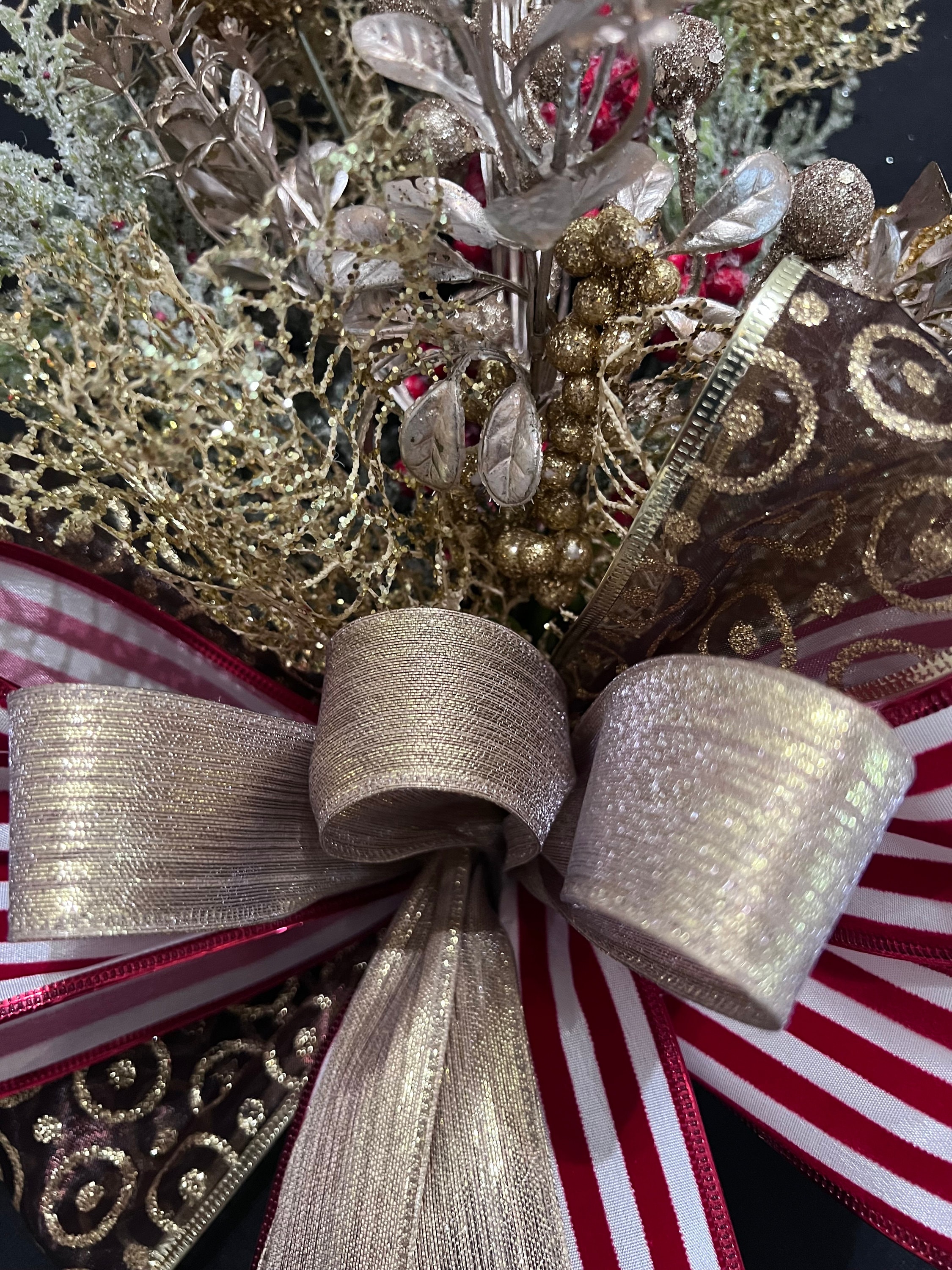 Red and Gold Christmas Tree Topper, Christmas Tree Bow Topper, Tree Bow