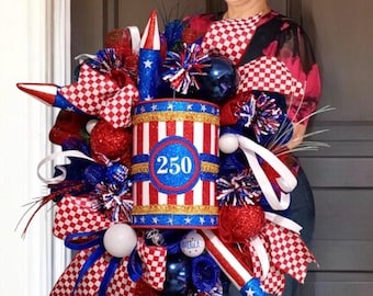 Patriotic Wreath for Front Door Red White Blue Rose Wreath 4th of July Decor Memorial Day Wreath Summer Door Decoration Americana