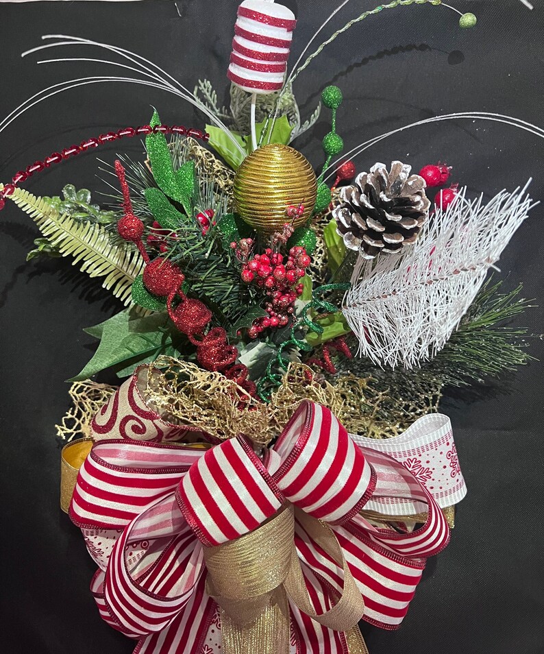 Christmas Tree Topper, White and Gold Christmas Decor, Red and Gold