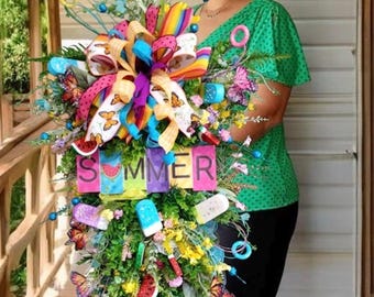 Summer Popsicle Wreath Colorful Summer Door Decor popsicles spring Wreath Bright Front Door Swag Watermelon Butterfly Wreath Whimsical swag
