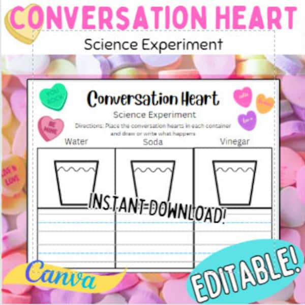 Conversation Heart Valentine's Day Science Experiment, Kindergarten, 1st grade, school worksheet, valentine's day worksheets, valentine's