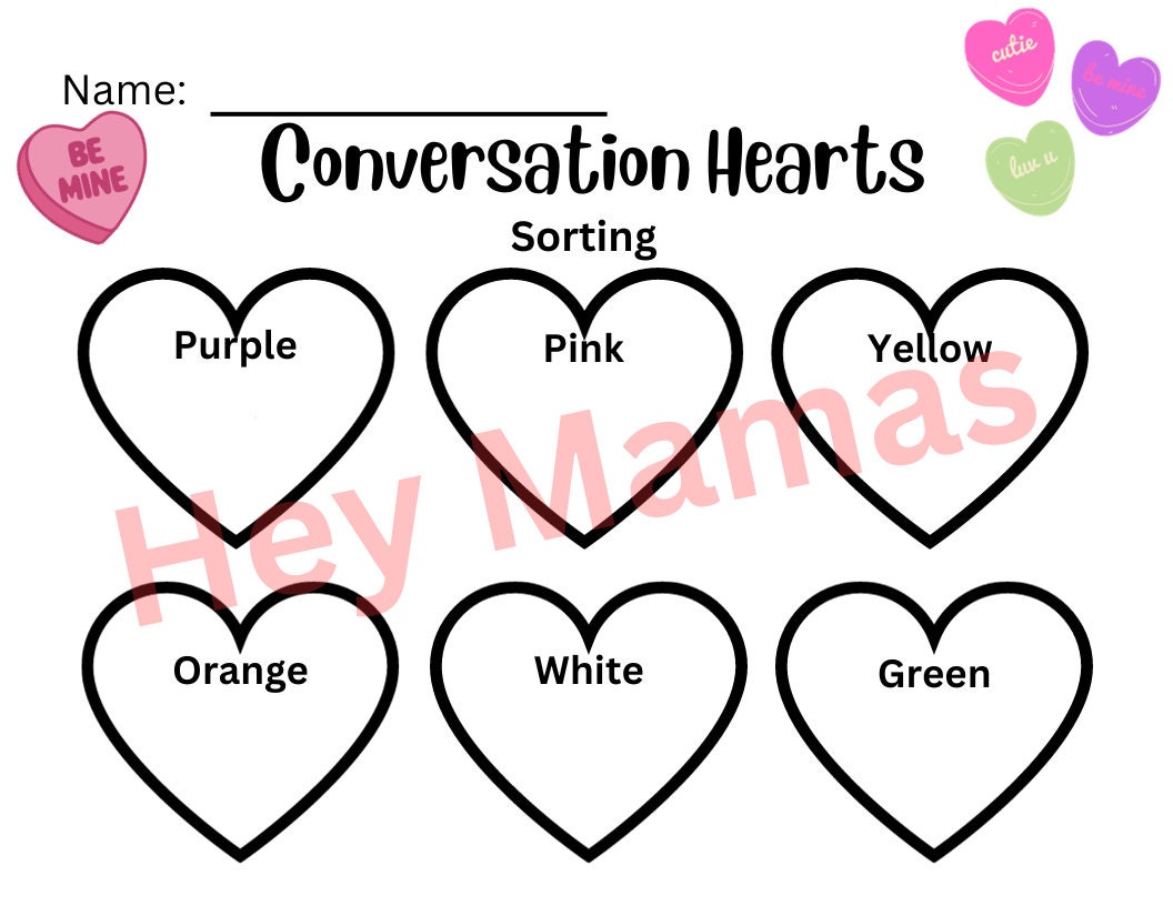 Valentine's Day, Conversation Hearts, Coloring Sorting Activity ...
