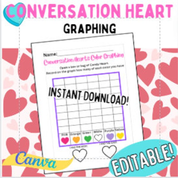 Valentine's Day Graphing Activity, Conversation Hearts, Kindergarten, prek, 1st grade, Valentine's Day, Teacher Resources, Kinder, Preschool