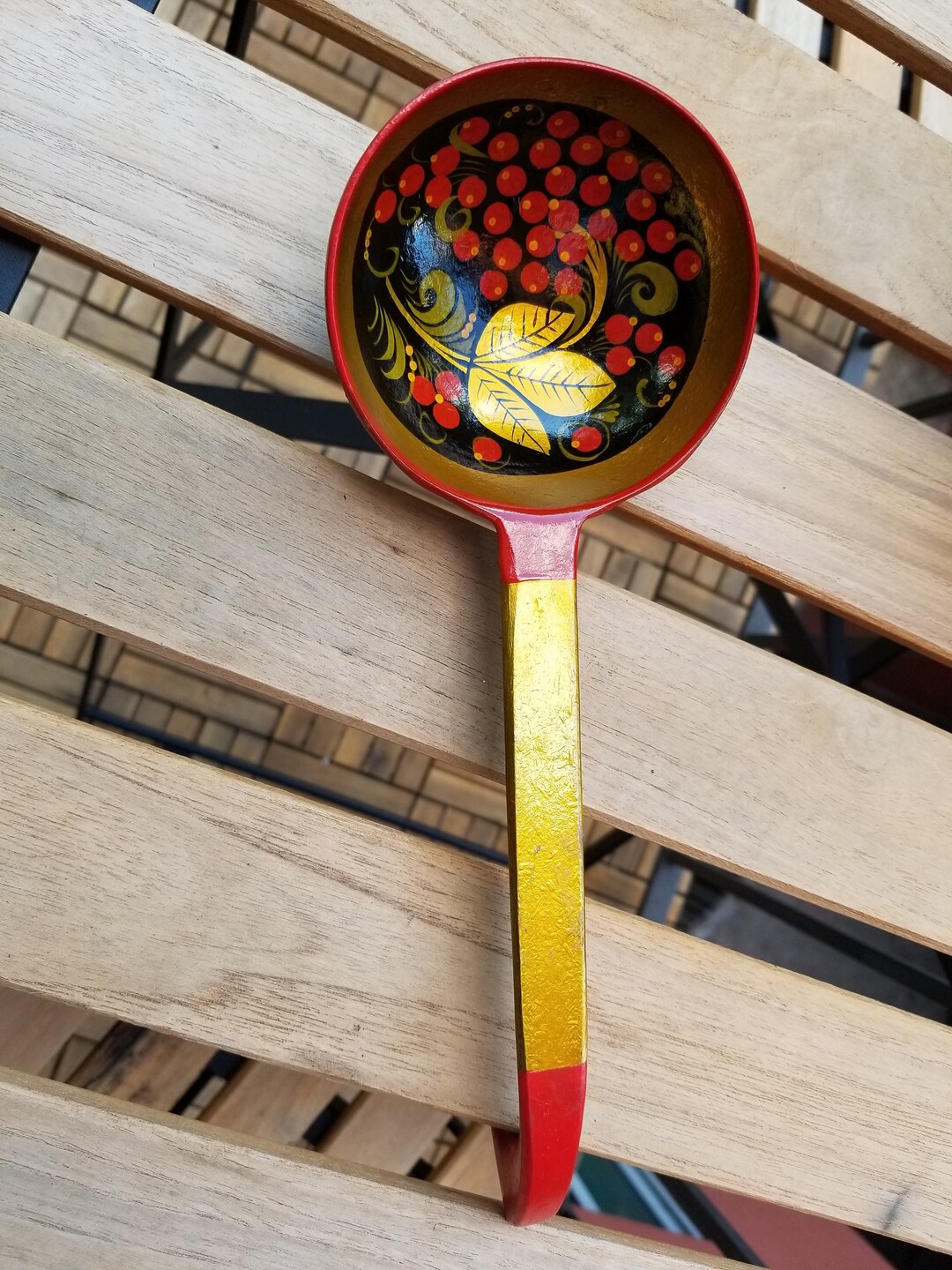 Authentic Russian Folk Art Khokhloma Wooden Ladle Etsy