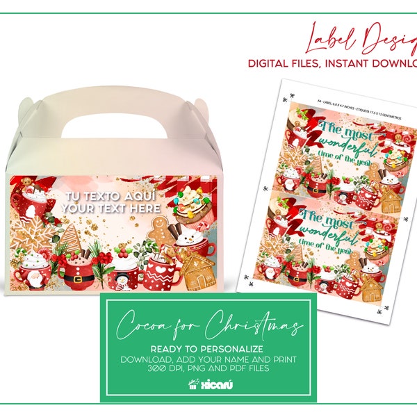 Cocoa for Christmas, label design, treat box labels, printable label, label box lunch